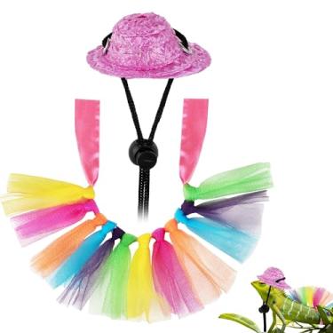 Imagem de CAIRIAC Chapéu de dragão barbudo para lagartos, chapéu de animais pequenos, saia tutu de tule, arco-íris, presente de fantasia, adereços para hamster, porquinho-da-índia, ouriço, ratos, cobra, sapo,