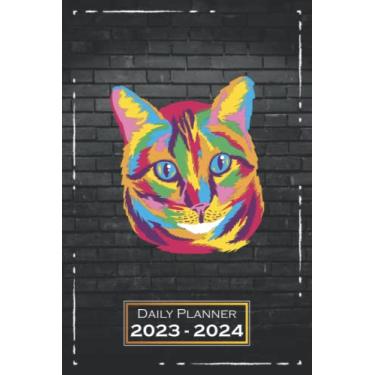 Imagem de Daily Planner 2023-2024: 6x9, Softcover | One Week on a Double Page | From Sunday to Saturday | Organizer, Appointment Book | Cat Motif Colorful | qx1
