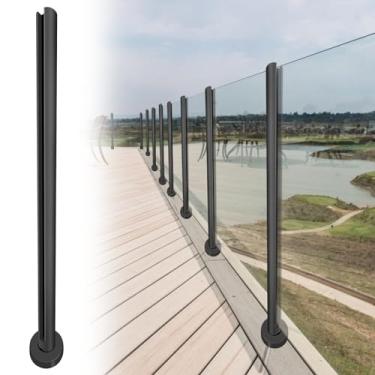 Imagem de VoTwoofv Grade de vidro redonda 91 cm, poste de balaustrada de vidro de aço inoxidável 304 com ranhuras de torneira para trilhos internos e externos do convés, varanda, sótão, escadas (poste médio,