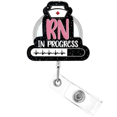 Imagem de Plifal Carretel de crachá de enfermeira com clipe de identificação para RN preto em andamento, carretel de crachá para enfermeiras médicas e profissionais
