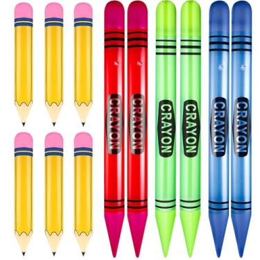 Imagem de 12 peças de giz de cera infláveis gigantes grandes pendurados neon de volta às aulas para decoração de sala de aula para decoração de festa de aniversário, 4 cores