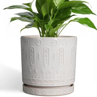 Imagem de Eightpot Vasos de cerâmica de 20 cm - vasos de cerâmica modernos para plantas de interior, vaso redondo de suculentas, vaso de flores com orifícios de drenagem e pires para decoração de jardim