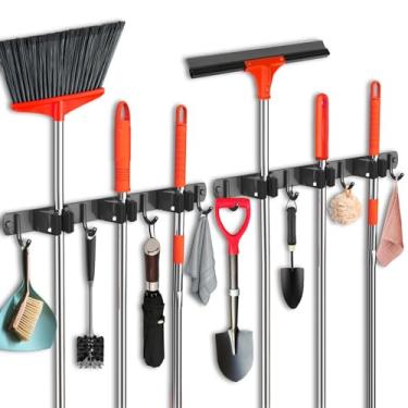 Imagem de FODARSAI Suporte de parede para esfregão e vassoura, suporte de parede atualizado para vassoura, organizador de vassoura de aço inoxidável para armário, garagem, lavanderia, cozinha, decoração de