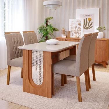 Imagem de Sala de Jantar Valentina 1,30 com 4 Cadeiras Juliana Cinamomo/Off/Bege
