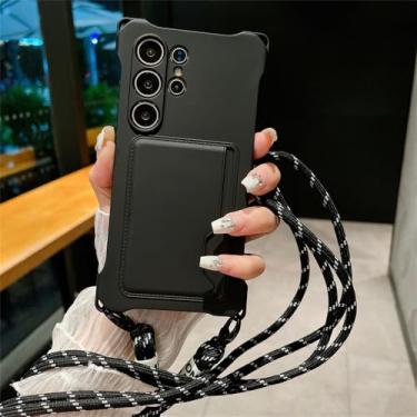 Imagem de Colar crossbody corda silicone macio bolsa de cartão capa de telefone para Samsung S24 Ultra S23 S22 FE A54 5G A53 capa de carteira com suporte de cartão, preta, para Samsung S23
