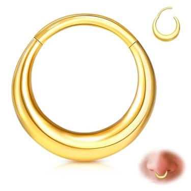 Imagem de ONESING Argolas de nariz de aço inoxidável 316L, 1 peça, argola de 16 g, para mulheres, piercing de nariz articulado, joias hipoalergênicas, cartilagem, anéis de septo, dourados, 10 mm, Sem pedras