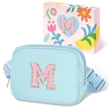 Imagem de COSHAYSOO Pochete de cintura pequena com alça ajustável com patch de letra inicial para mulheres, adolescentes, meninas, viagens, academia, caminhada, bolsa de viagem transversal, bolsa moderna,