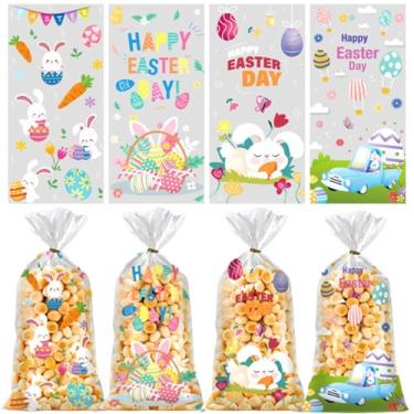 Imagem de Lodeihoo Sacos de guloseimas de Páscoa, 50 unidades de sacos de celofane de Páscoa com laços torcidos de plástico transparente para tratamento, sacos de presentes de Páscoa para biscoitos de doces,