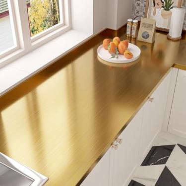Imagem de Papel de parede dourado metálico descasque e cole 40 cm × 192 cm, papel de contato dourado para eletrodomésticos, bancadas, armários de parede de banheiro, à prova d'água, decoração autoadesiva,