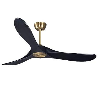 Imagem de Bigzone Ventilador De Teto Preto E Dourado De 52" Com Controle Remoto, Motor Dc, Economia De Energia Silenciosa, 3 Lâminas De Madeira Balsa, Ventilador De Teto Externo/Interno Sem Luz Com Lâminas Re