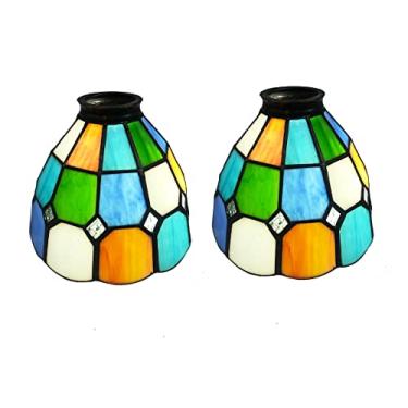 Imagem de HUIMEIJU Abajur De Vidro Colorido, Abajur De Vidro Tiffany Hmj6012, Conjunto De 2 Peças, Abajur De Substituição, Abajur De Combinação De Vidro Multicolorido (Multicolorido)
