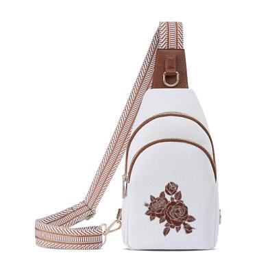 Imagem de Lizznoe Bolsa tiracolo feminina de couro com letra inicial pochete para viagem, presente para mãe e esposa, Branco/Marrom