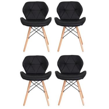 Imagem de Kit 04 Cadeiras Charles Eames Eiffel Slim Wood Estofada Cor Preto - BE