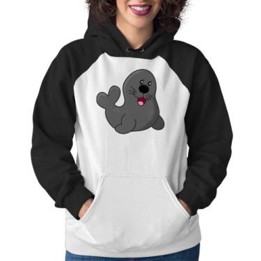 Imagem de Moletom Feminino Foca Feliz - Foca na Moda, Branco, Preto, GG