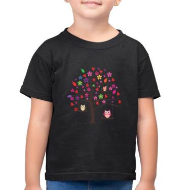 Imagem de Camiseta Algodão Infantil Árvore Corujas - Foca na Moda, Preto, 14