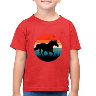 Imagem de Camiseta Algodão Infantil Cavalo Vintage Sunset - Foca na Moda, Vermel