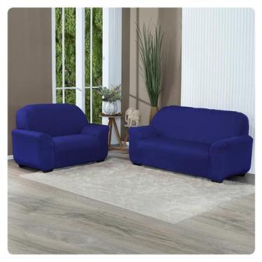 Imagem de Kit Capa De Sofá Lisa 3 E 2 Lugares Cor Azul Royal - Lenharo Enxovais,