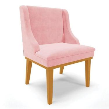 Imagem de Cadeira De Jantar Liz Suede Base Madeira Castanho Rosa Bebê - DROSSI