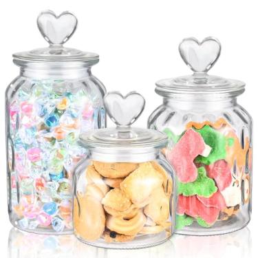 Imagem de LIANGMIDA Conjunto De 3 Potes De Doces Em Formato De Coração Transparentes E Fofos, Potes De Vidro Para Biscoitos E Alimentos Com Tampas, Recipientes Fofos Para Cozinha, Recipientes Decorativos De B