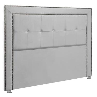 Imagem de Cabeceira Estofada para Cama Box Casal 140cm Ravena Veludo - SOFA STORE Cor:Veludo Cinza Claro