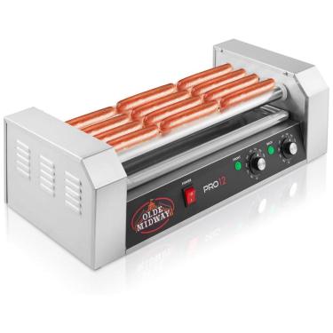 Imagem de Máquina de Salsicha Hot Dog Grill Elétrica Olde Midway para 12 Hot Dogs, 5 rolos, 700W, grade comercial, ideal para cozinhar hot dogs