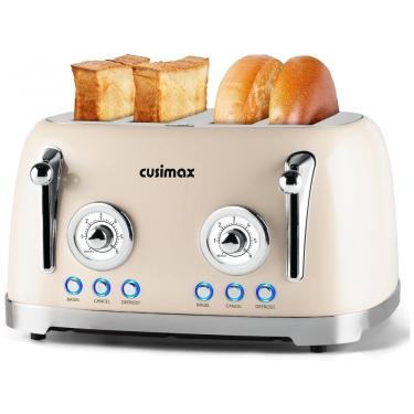 Imagem de Torradeira Elétrica Retrô 4 Fatias em Aço Inoxidável com 6 Níveis de Tostagem e Painel de Controle Duplo Independentes, 110V 1650W,