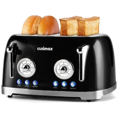 Imagem de Torradeira Elétrica Retrô 4 Fatias em Aço Inoxidável com 6 Níveis de Tostagem e Painel de Controle Duplo Independentes, 110V 1650W,