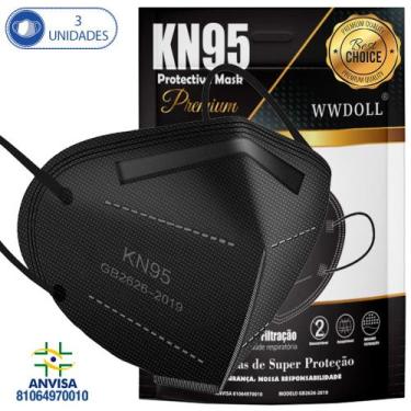 Imagem de 3 Máscaras Descartáveis KN95 PFF2 WWDoll 5 Camadas c Anvisa - Máscara 