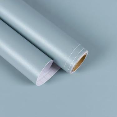 Imagem de EaseStick Papel de parede azul empoeirado descasque e cole papel de contato azul claro fosco 39.9 cm x 406.4 cm papel de parede de cor sólida autoadesivo para banheiro papel de contato de bancada