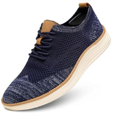 Imagem de Sapato Oxford masculino casual, moderno, malha, negócios, caminhada, trabalho, confortável, leve, Azul, 37