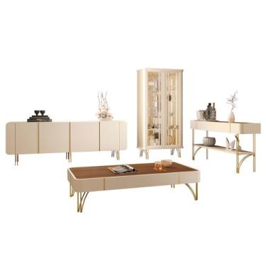 Imagem de Buffet Aparador Cristaleira e Mesa de Centro Agnes Off/Castanho H01 - 