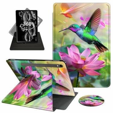 Imagem de ACWDMKH Capa para Samsung Galaxy Tab S9 FE 5G 10,9 polegadas/Galaxy Tab S9 11 polegadas 2023, rotação de 360 graus, suporte de couro PU, capa flip fina com abertura automática e hibernação, beija-flor
