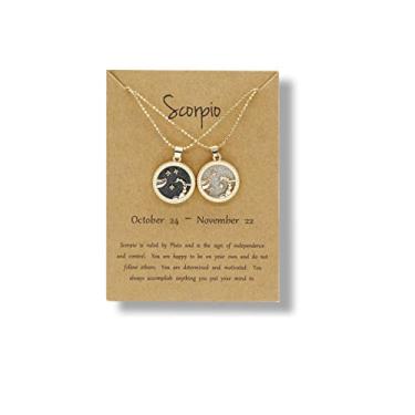 Imagem de Colar com 2 moedas do zodíaco, 12 constelações, dia brilhante e noite preta, pingente redondo banhado a ouro 14K, colar de horóscopo de astrologia, presente para mulheres, Metal