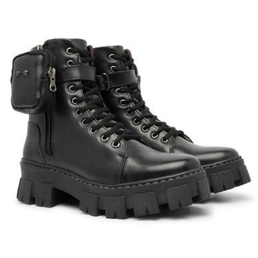 Imagem de Bota Feminina Coturno de Couro Bag Girls Sola Tratorado Blogueira Cor 