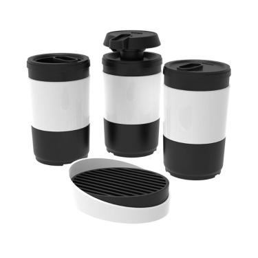 Imagem de Kit 4 pç Preto Porta Escova Algodão Sabonete Líquido Barra Conjunto para Banheiro Code Crippa