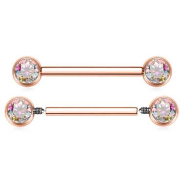 Imagem de FUNLMO 1 par de anéis de mamilo de 14 g, joias de piercing de mamilo com costas planas G23, joia de mamilo de titânio, roscada, internamente, barra, língua, ponte, joia para mulheres, Titânio