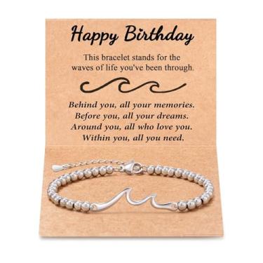 Imagem de Tarsus Presentes de aniversário para mulheres, meninas, através das ondas da vida, pulseira de aniversário para mulheres, amigas, irmãs, filhas, neta, sobrinha..., average, Aço inoxidável, Sem pedras