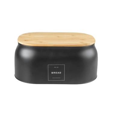 Imagem de Porta Pão com Tampa Sense 33 x 23 x 16 cm Metal + Bambu Preto Ou