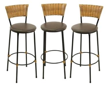 Imagem de kit 3 banquetas alta fibra sintética junco vime cozinha moderna área gourmet(3.bq.alta.imbuia/marrom)