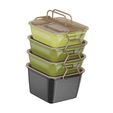 Imagem de ＫＬＫＣＭＳ Lunch Boga Box Storage Storage Contêiner adultos 4 camadas com tampas Bento portátil Caixa de ao ar livre para cozinha vegetais de frutas
