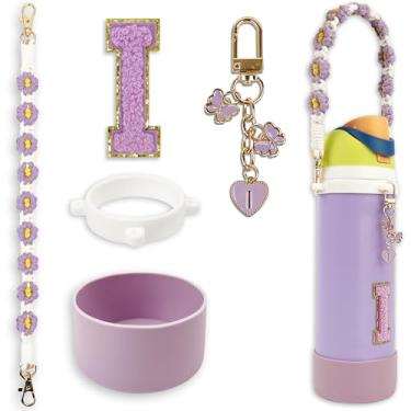 Imagem de Conjunto de monograma fofo de bota de silicone compatível com garrafa de água Owala 947 ml - Acessórios perfeitos para Owala Tumbler, Owala Free Sip, Pink Owala, Black Owala, copo de café owala (roxo