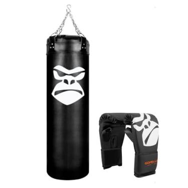 Imagem de Saco Pancada Profissional Boxe Muay Thai 90 cm CHEIO + 01 Par de Luvas Bate saco Adulto Gorilla (Preto)