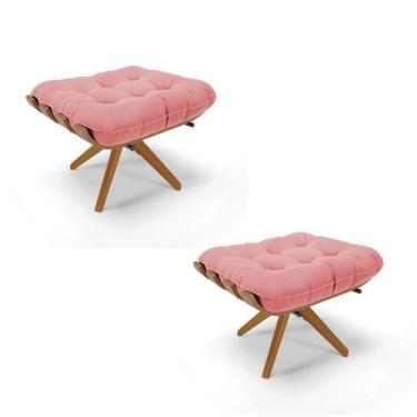 Imagem de Kit 02 Puffs Giratório Suede Base Madeira - D'rossi Rose - DROSSI