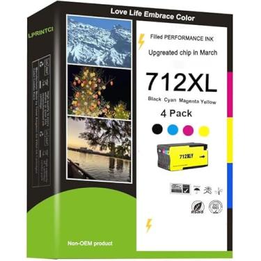 Imagem de LPRINTCI Cartuchos de tinta 712 712XL de alto rendimento azul ciano magenta amarelo para impressoras HP 712 DesignJet T650 T630 T230 T210 Studio Plotter