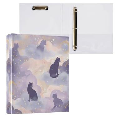 Imagem de Fichário de 3 anéis, lua e estrela, gato, fichário redondo de 3 cm, 200 folhas, fichário de papel A4, organizador de fichário para casa, escola, escritório, 1 pacote