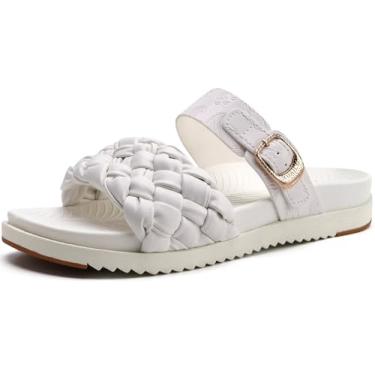Imagem de KuaiLu Sandálias ortopédicas femininas confortáveis com suporte de arco moderno verão praia elegante sandálias com couro trançado ajustável aberto almofada viagem ao ar livre fascite plantar sapatos