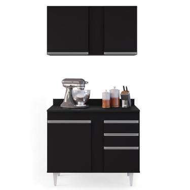 Imagem de Armário Aéreo Indiana E Balcão Gabinete 100cm Luziania Preto - Lumil Móveis