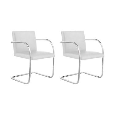 Imagem de Kit 2 Cadeiras Brno Couro Natural Branco Tubular Cromada Cor Branco