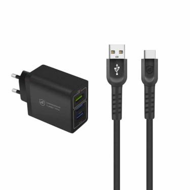 Imagem de Kit Carregador Triplo Turbo E Cabo Dual Shock Tipo C - Gshield