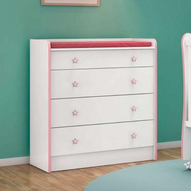 Imagem de Cômoda Para Quarto De Bebê Infantil Com Fraldário Isabella Branco Rosa